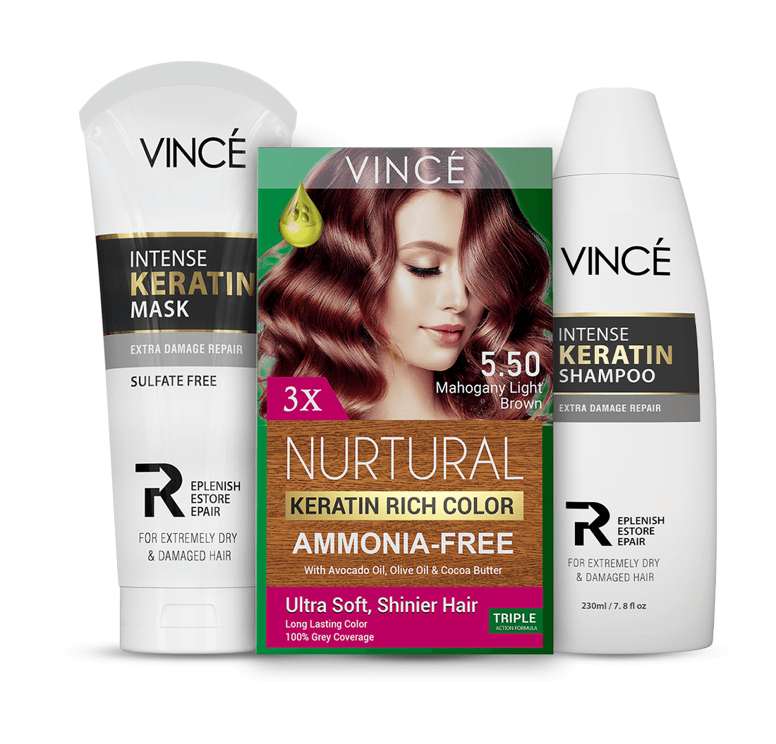 Mahognay Light Brown Women Hair Color + Intense Keratin Shampoo and Mask