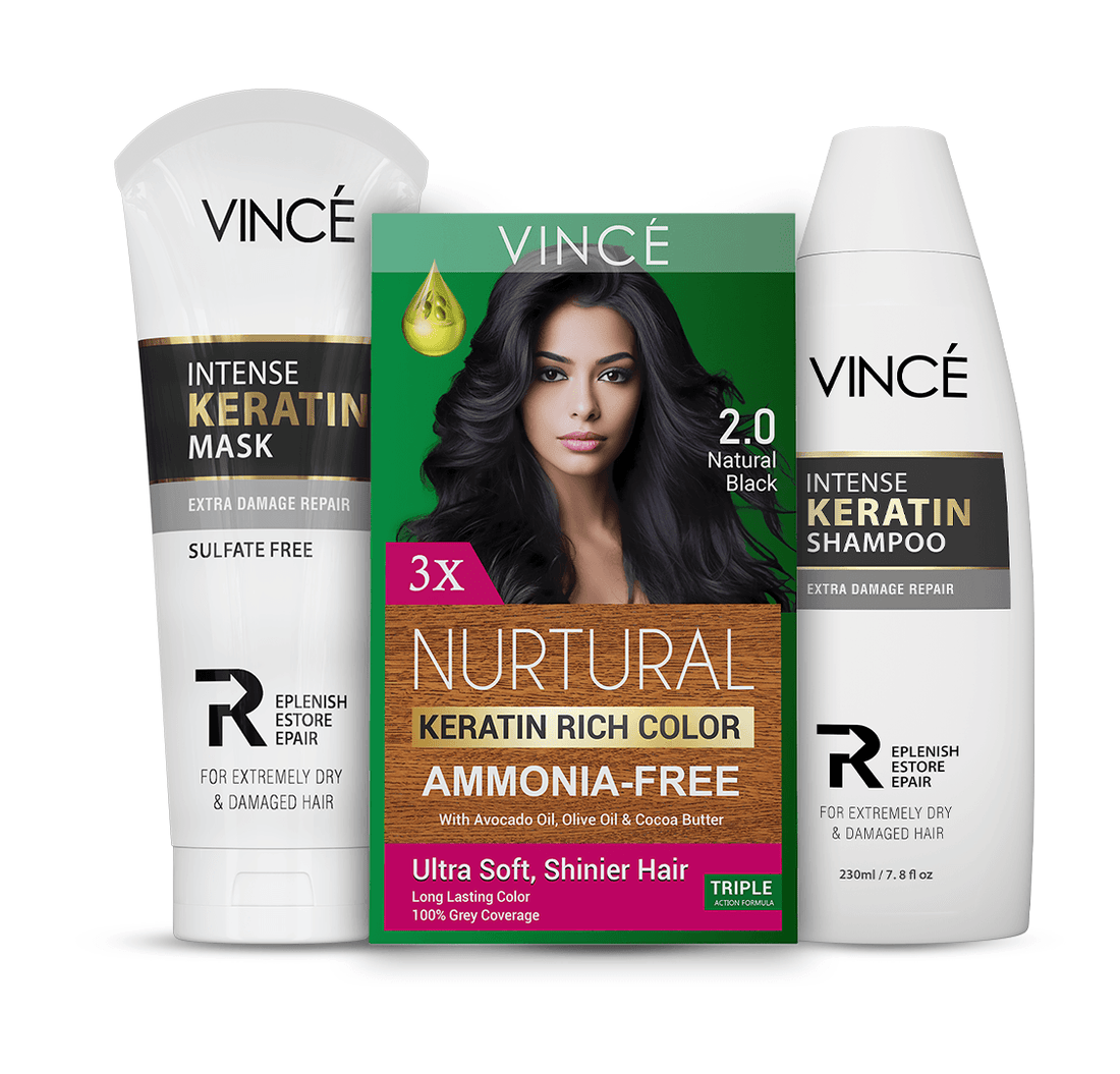 Natural Black Women Hair Color + Intense Keratin Shampoo and Mask