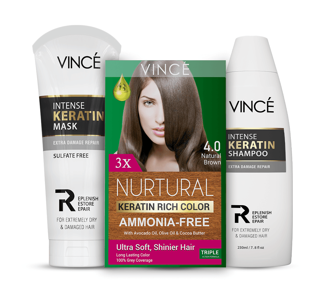 Natural Brown Women Hair Color + Intense Keratin Shampoo and Mask