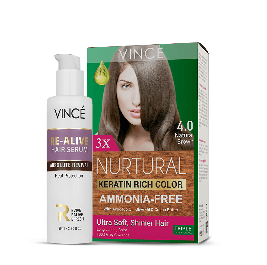 Natural Brown Women Hair Color + Re-Alive Hair Serum