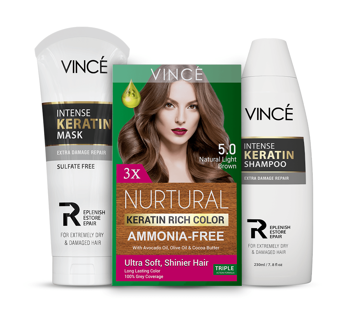 Natural Light Brown Women Hair Color + Intense Keratin Shampoo and Mask
