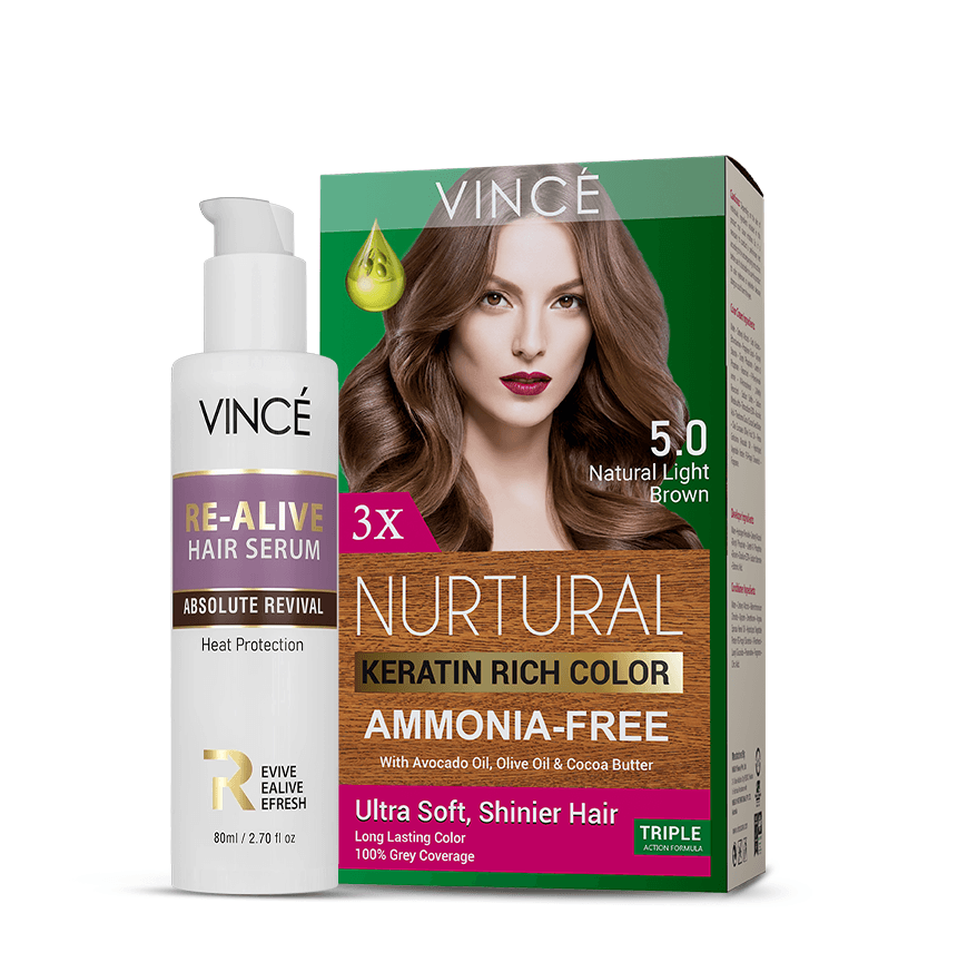 Natural Light Brown Women Hair Color + Re-Alive Hair Serum