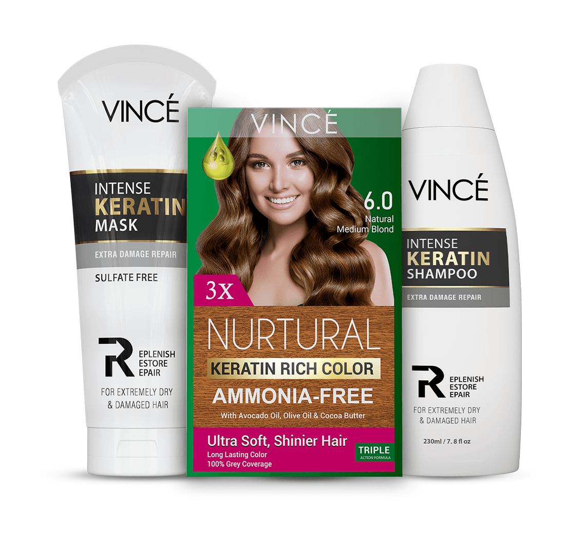 Natural Medium Blond Women Hair Color + Intense Keratin Shampoo and Mask