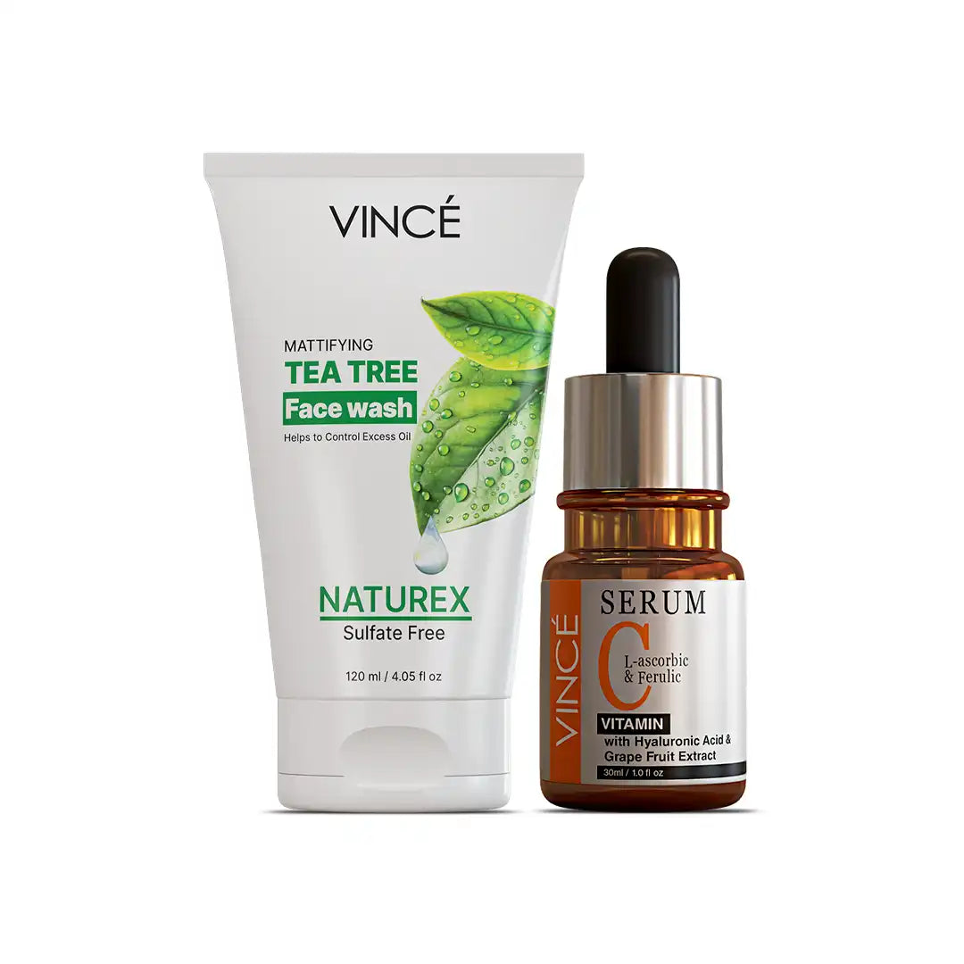 VINCE Clean & Bright Miracle Kit (Tea tree Sulfate Free Face Wash + Vitamin C Serum)