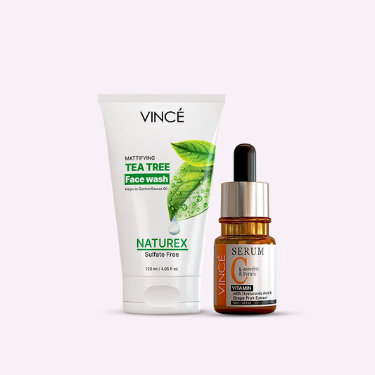 VINCE Clean & Bright Miracle Kit (Tea tree Sulfate Free Face Wash + Vitamin C Serum)