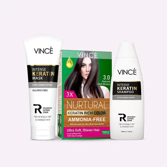Natural Dark Brown Women Hair Color + Intense Keratin Shampoo and Mask