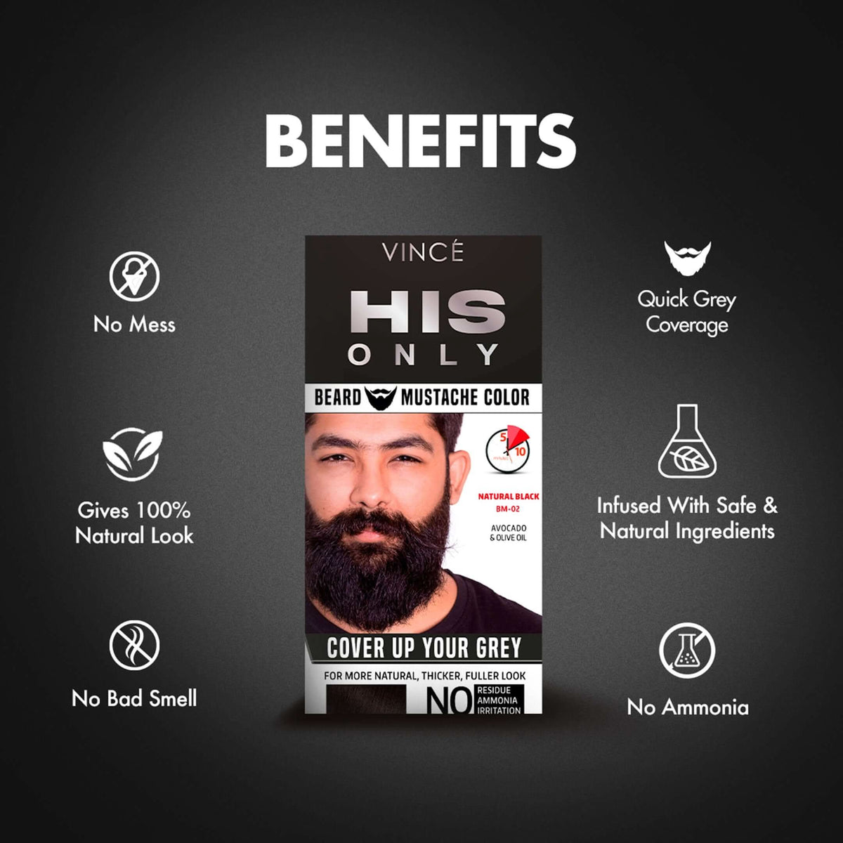 Natural Black Beard & Mustache Color with 0% Ammonia