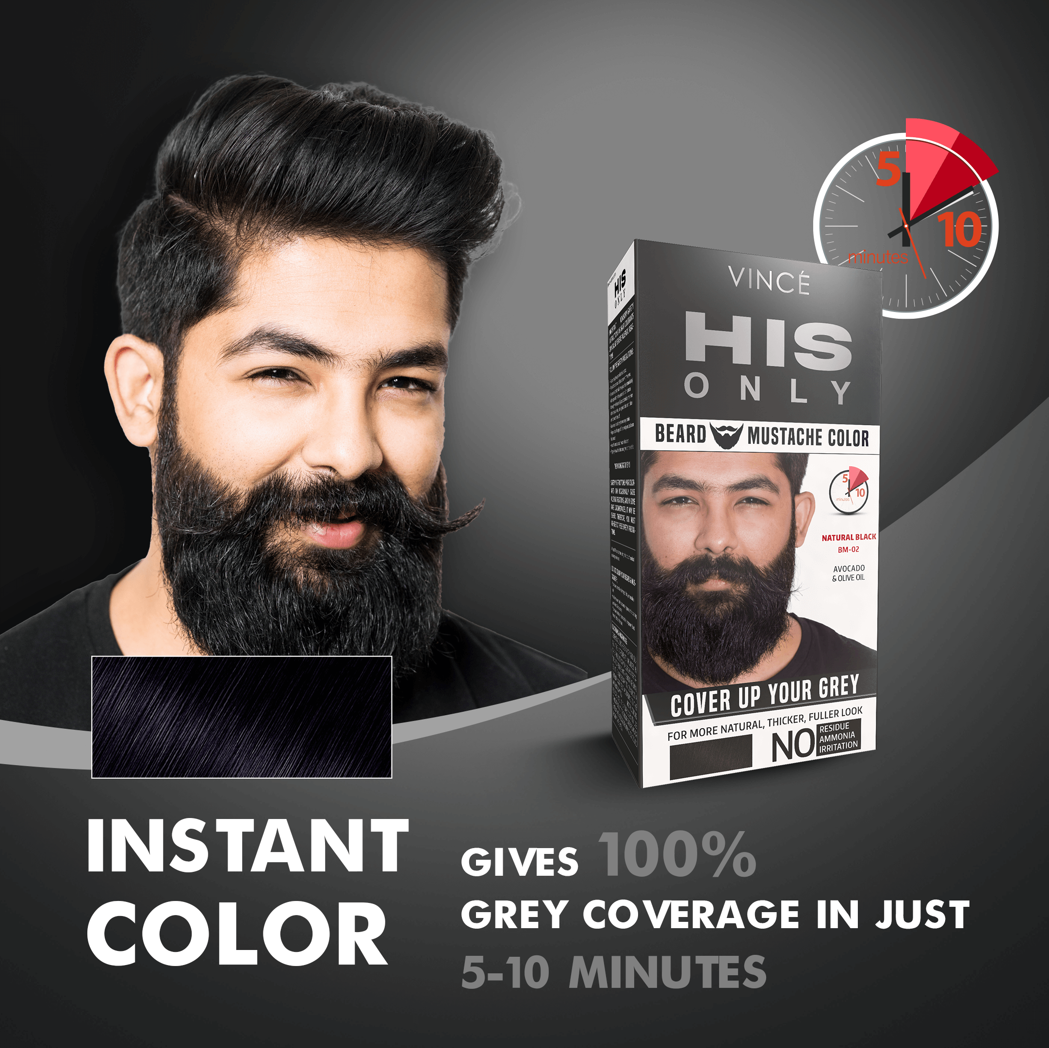 Mustache Color Natural Black - Beard & Mustache Color (BM-02) – Vince Care