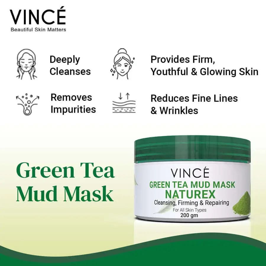 Green Tea Mud Mask Reduce Fine Lines & Wrinkle Vince Care