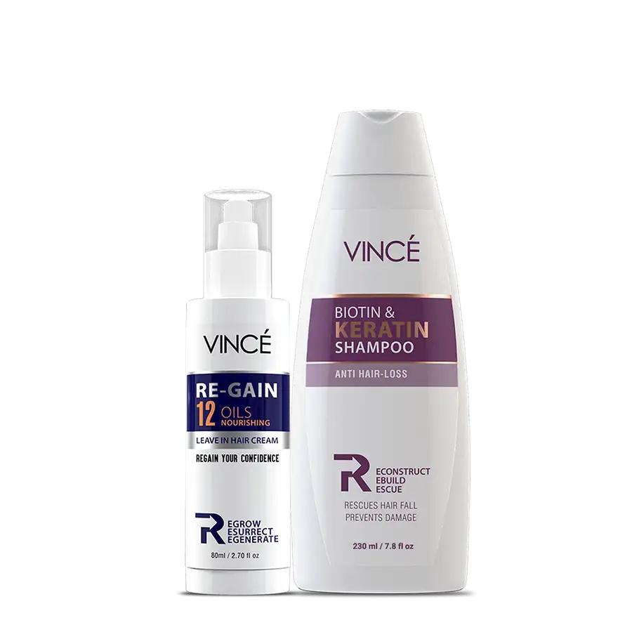 Biotin Keratin Shampoo & Regain Leave-In Hair Cream | Vince Care